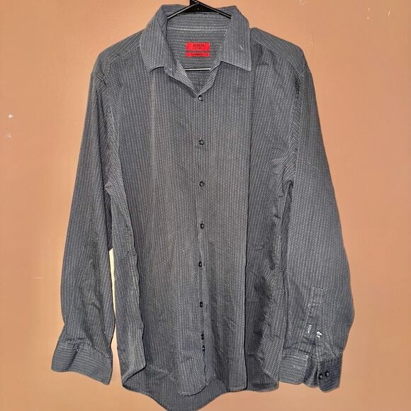 Alfani Performance Fitted Men's Black Gray Button Down Long Sleeve Dress Shirt L - Picture 1 of 8